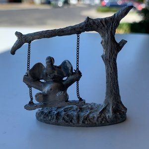 Vintage Pewter Elephant on a Swing Miniature Figurine